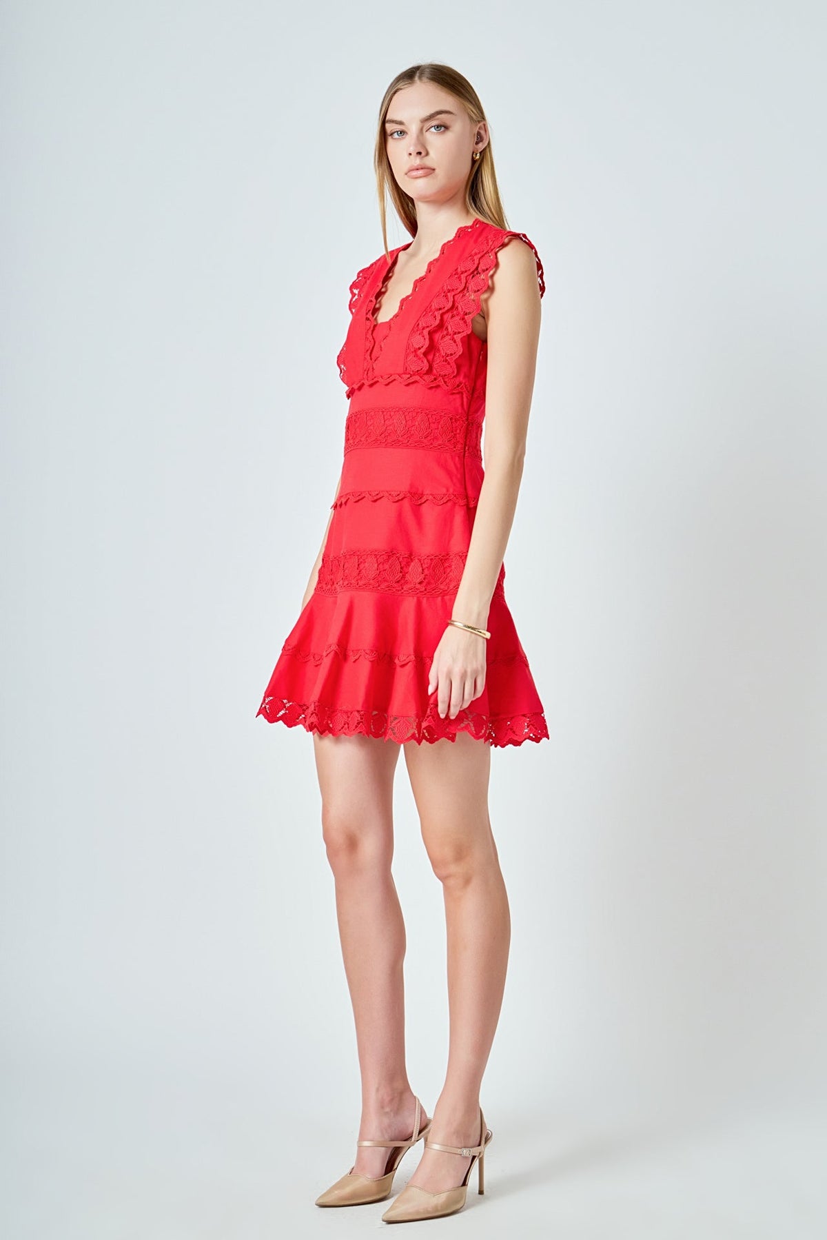 Endless Rose Popular | Plunging Neck Lace Trim Dress