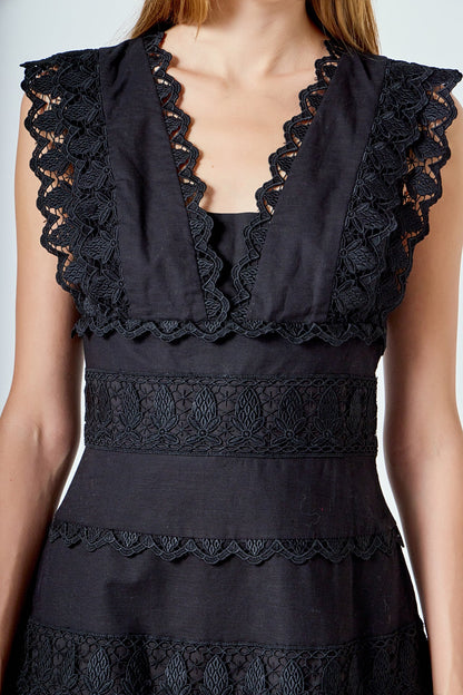 Endless Rose Popular | Plunging Neck Lace Trim Dress