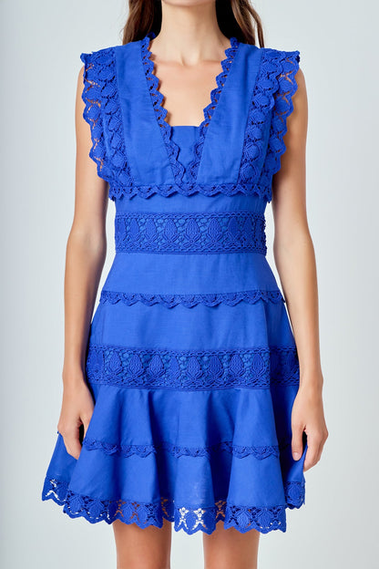 Endless Rose Popular | Plunging Neck Lace Trim Dress